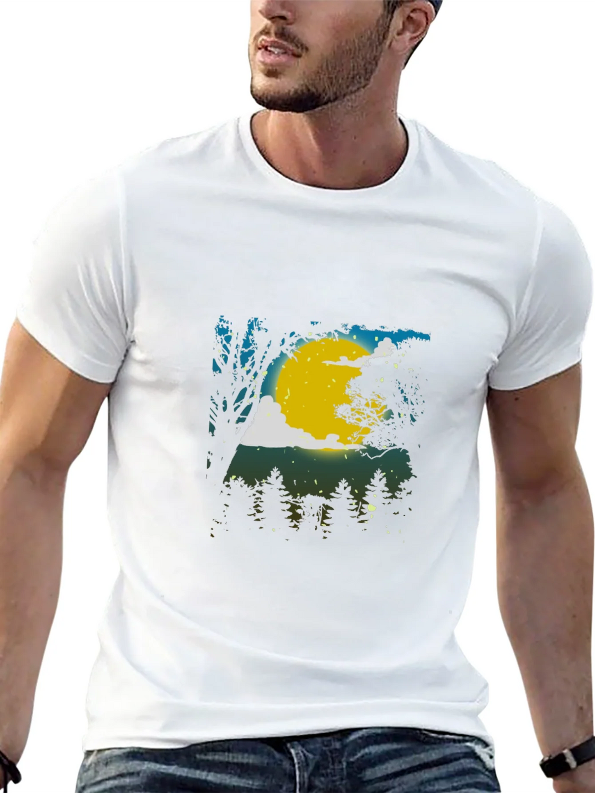 Moonlit Forest Graphic Tee - Black Cotton Blend product image 4