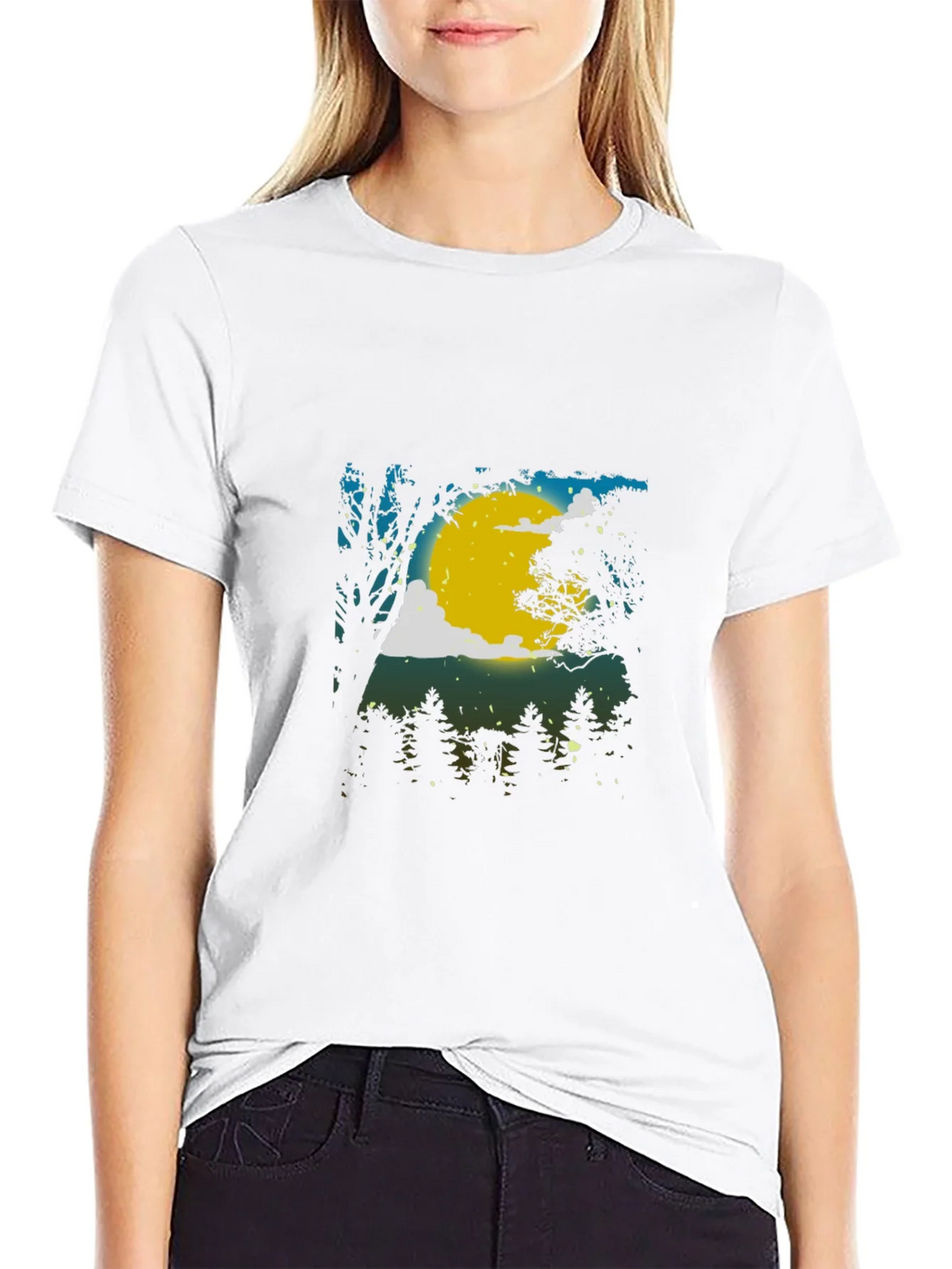 Moonlit Forest Graphic Tee - Black Cotton Blend product image 11