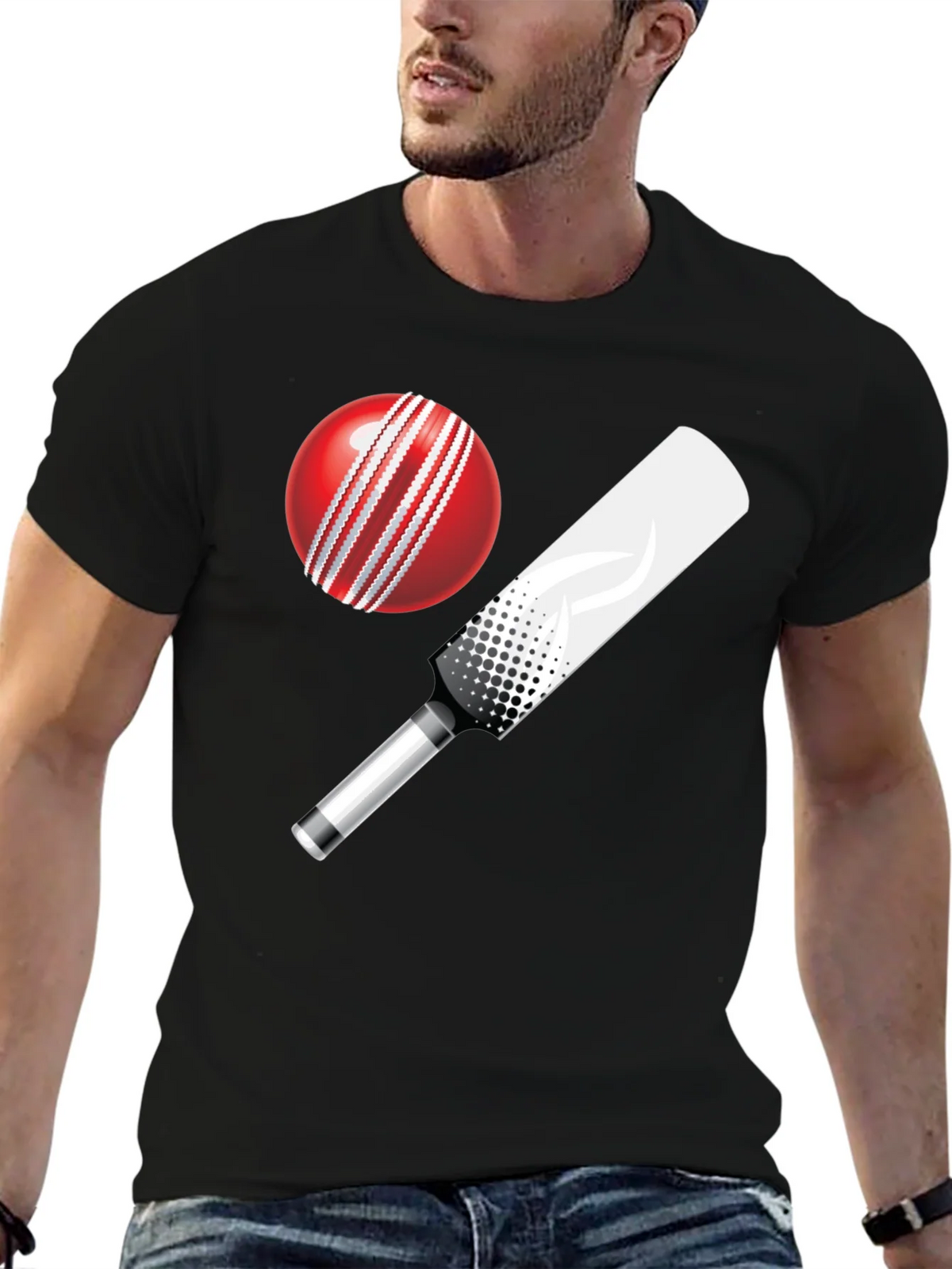 Cricket Ball and Bat Graphic T-Shirt product image 9