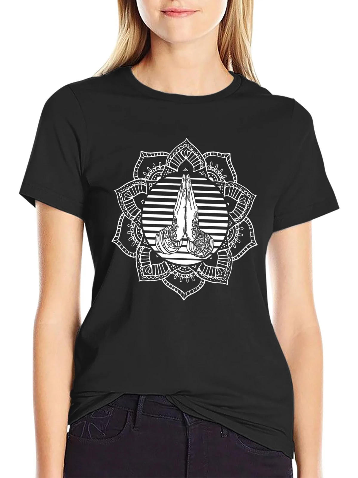 Mandala Prayer Graphic Black T-Shirt product image 5