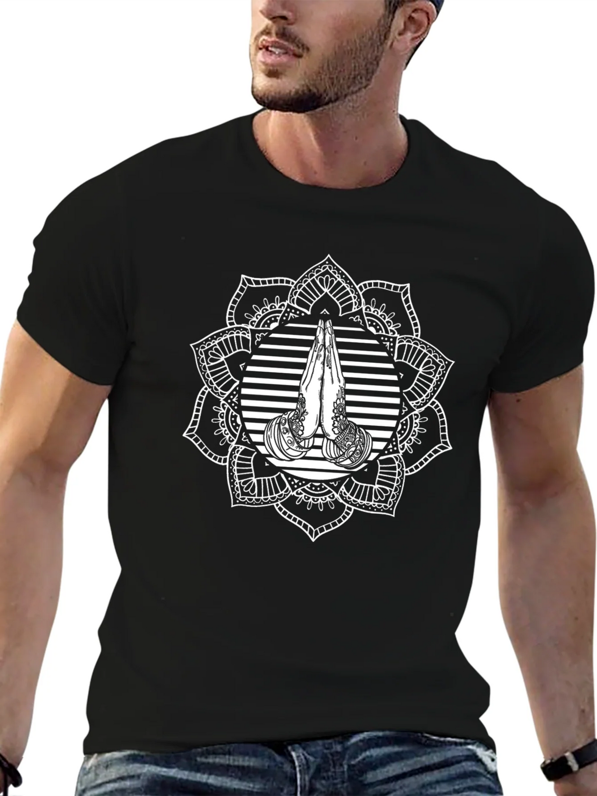 Mandala Prayer Graphic Black T-Shirt product image 9