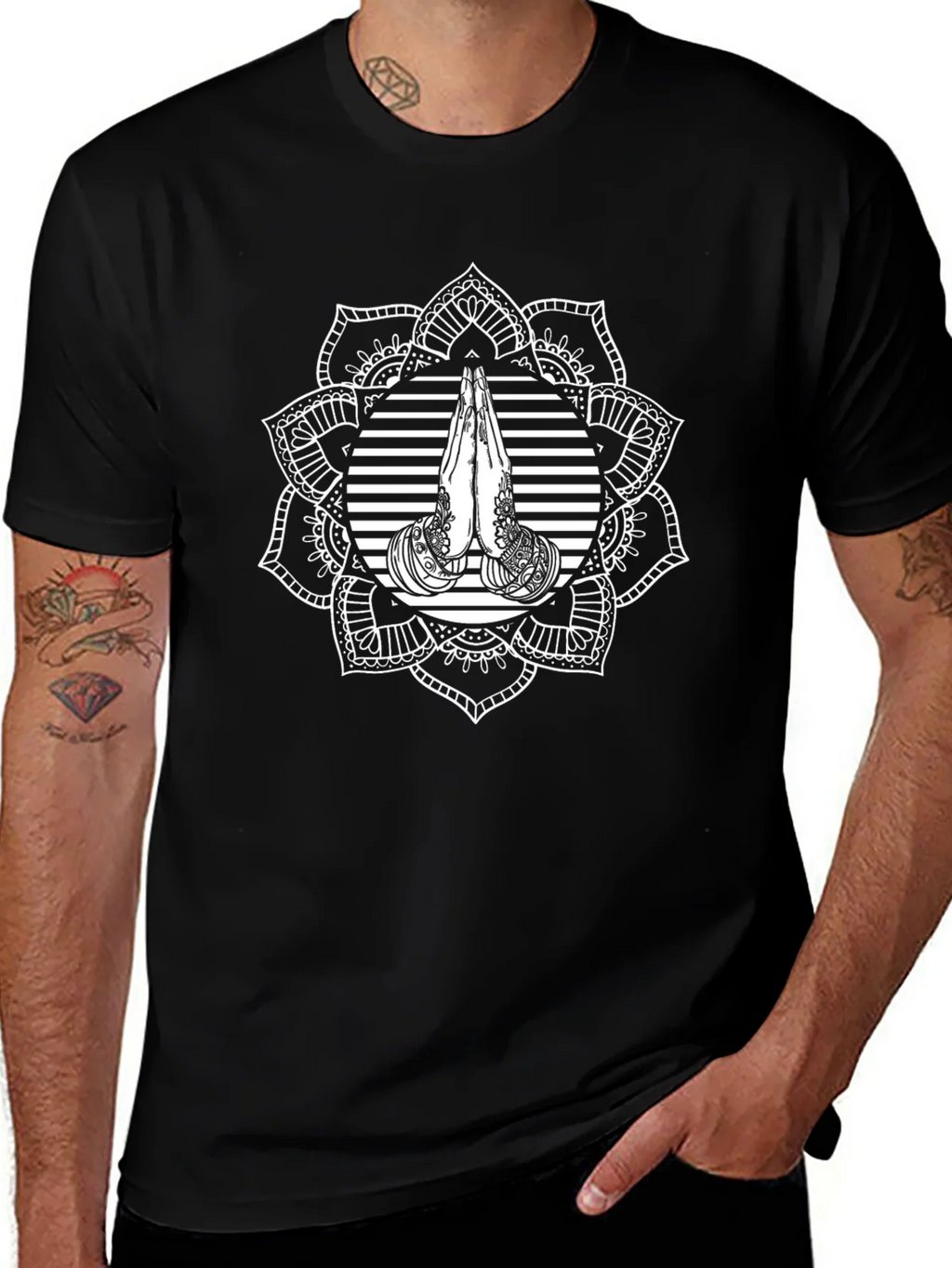 Mandala Prayer Graphic Black T-Shirt product image 1