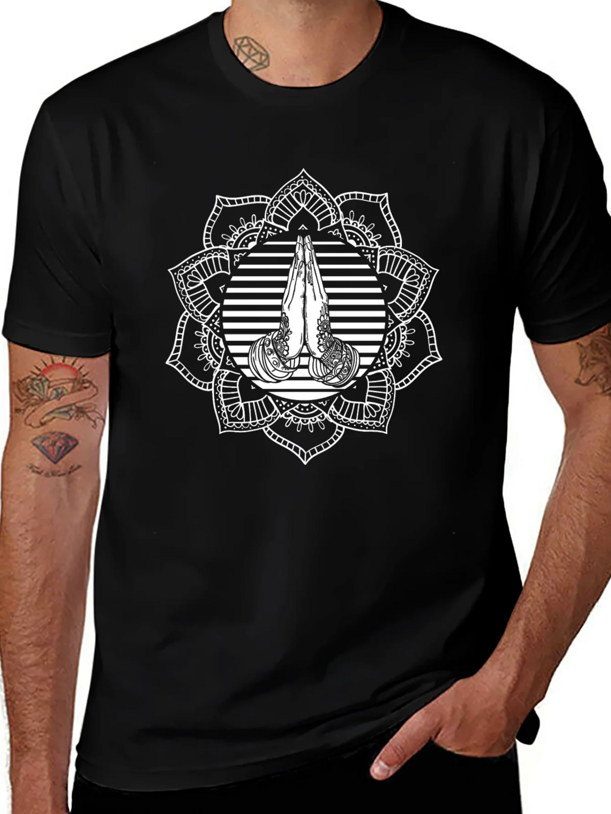 Mandala Prayer Graphic Black T-Shirt product image 1