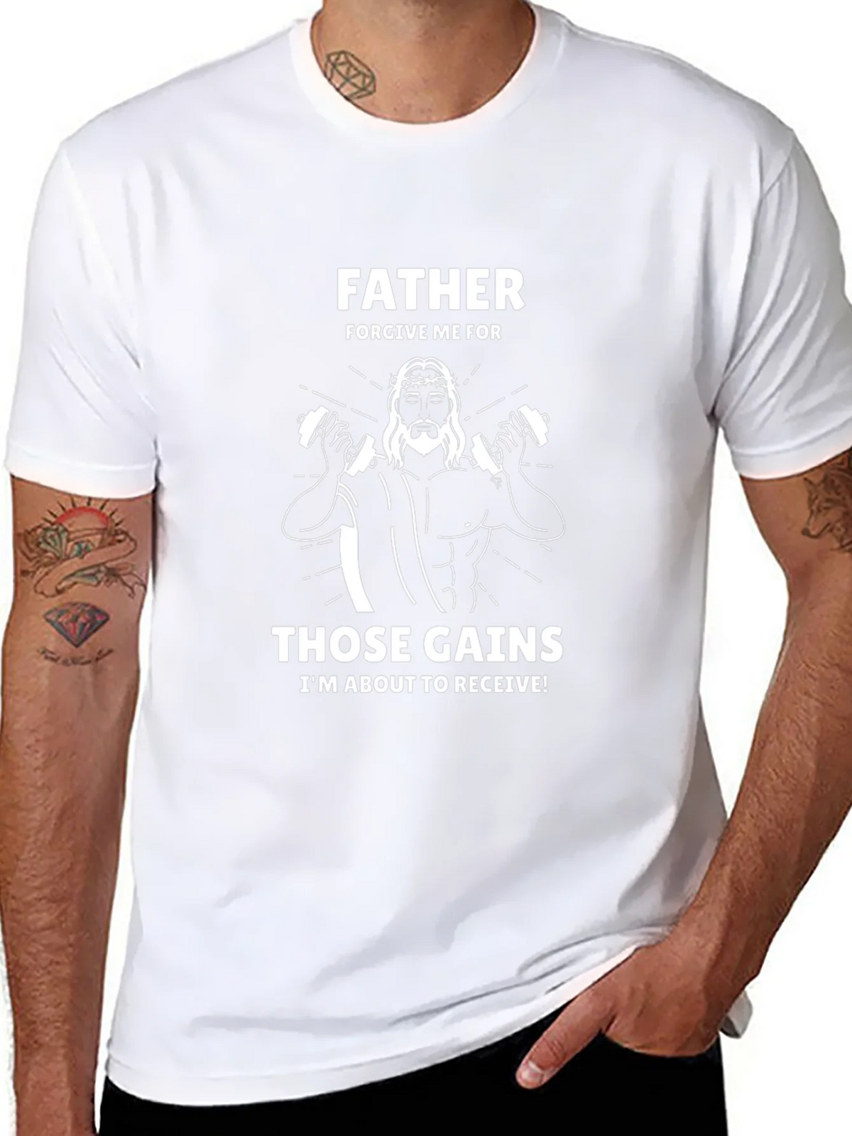 Father Forgive Me Those Gains Mens Graphic Tee product image 10