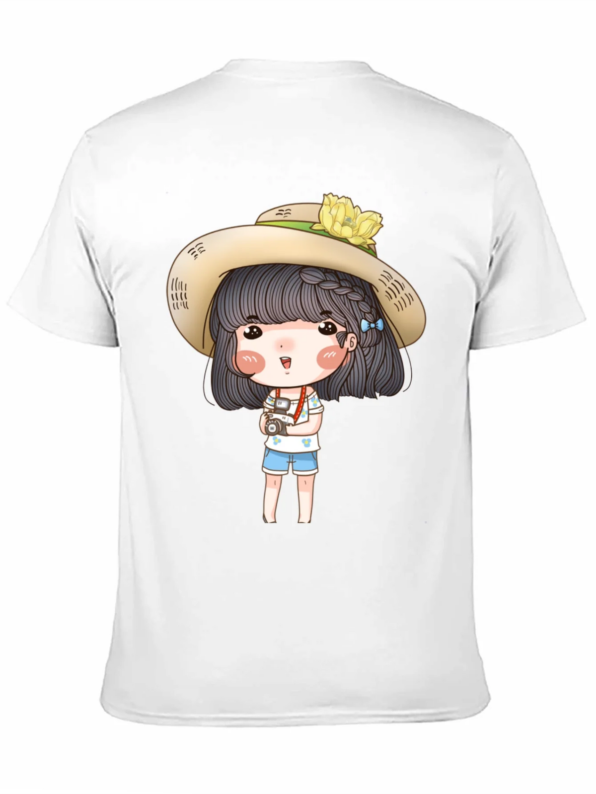 Cartoon Girl with Camera Graphic Tee - Black
