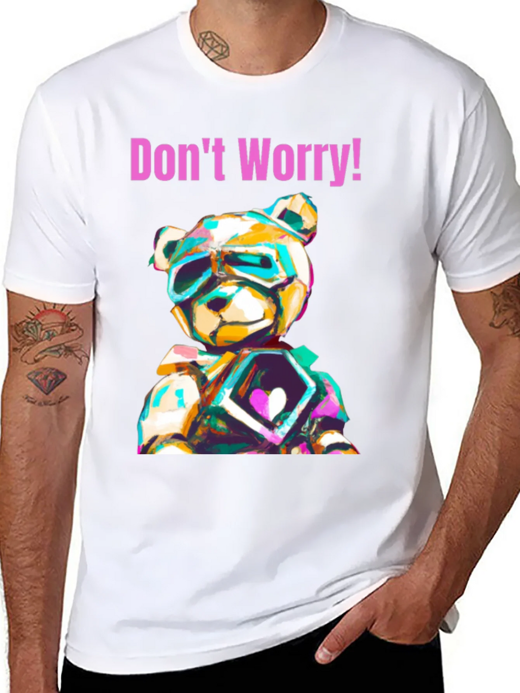 Dont Worry Graphic Tee with Geometric Teddy Bear Design product image 10