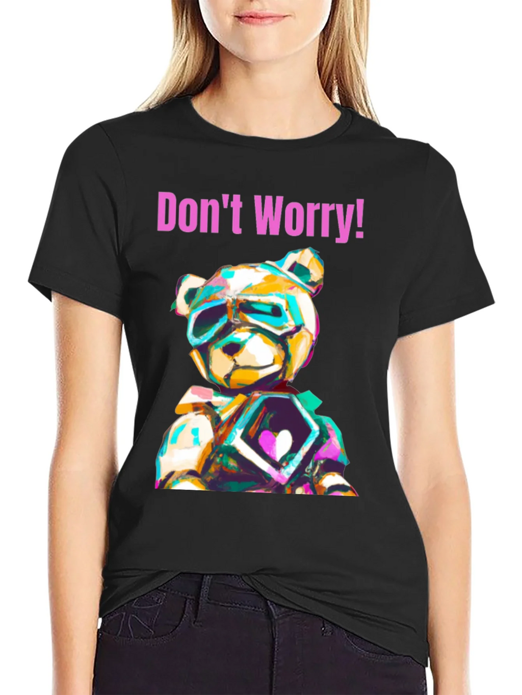 Dont Worry Graphic Tee with Geometric Teddy Bear Design product image 5