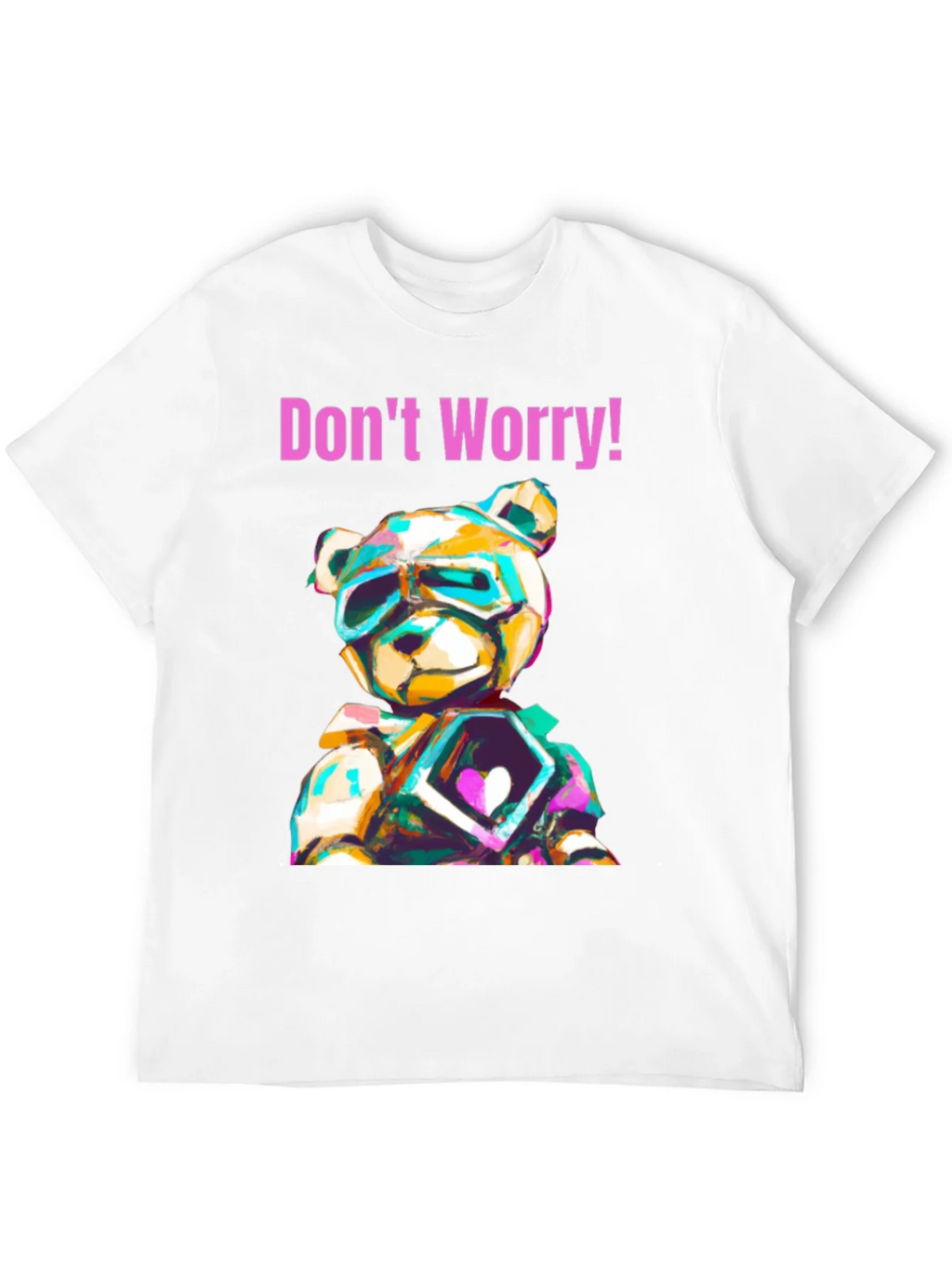 Dont Worry Graphic Tee with Geometric Teddy Bear Design product image 3