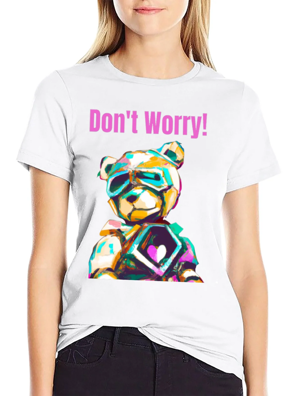 Dont Worry Graphic Tee with Geometric Teddy Bear Design product image 11