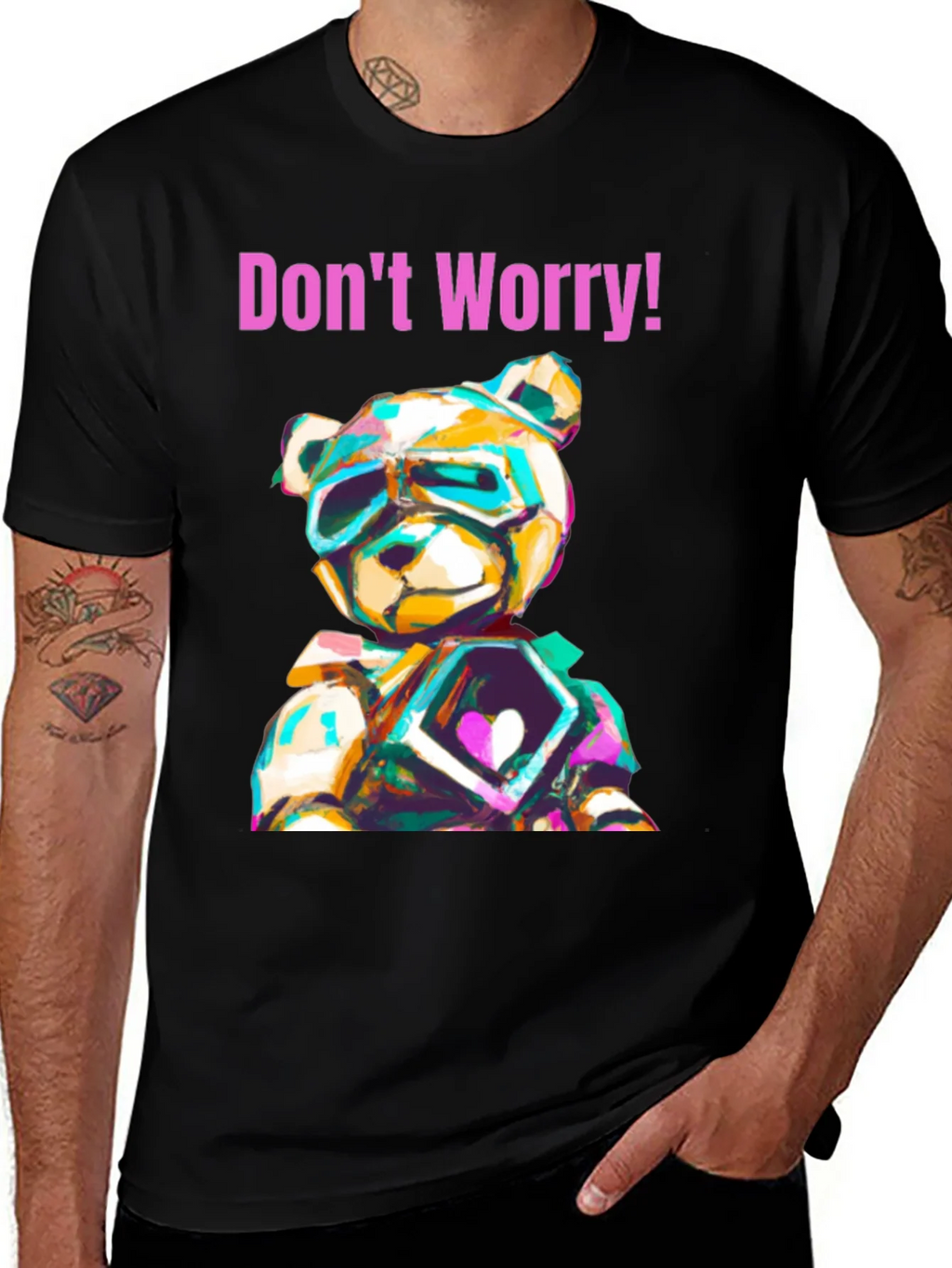 Dont Worry Graphic Tee with Geometric Teddy Bear Design product image 1