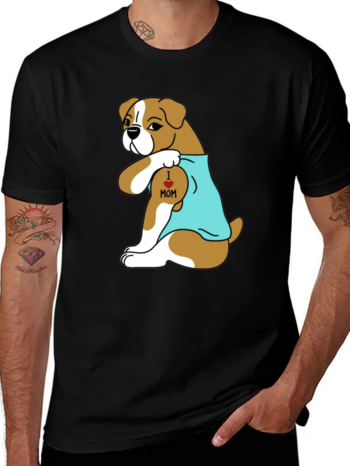 Boxer Dog I Heart Mom Tattoo T-Shirt product image 1