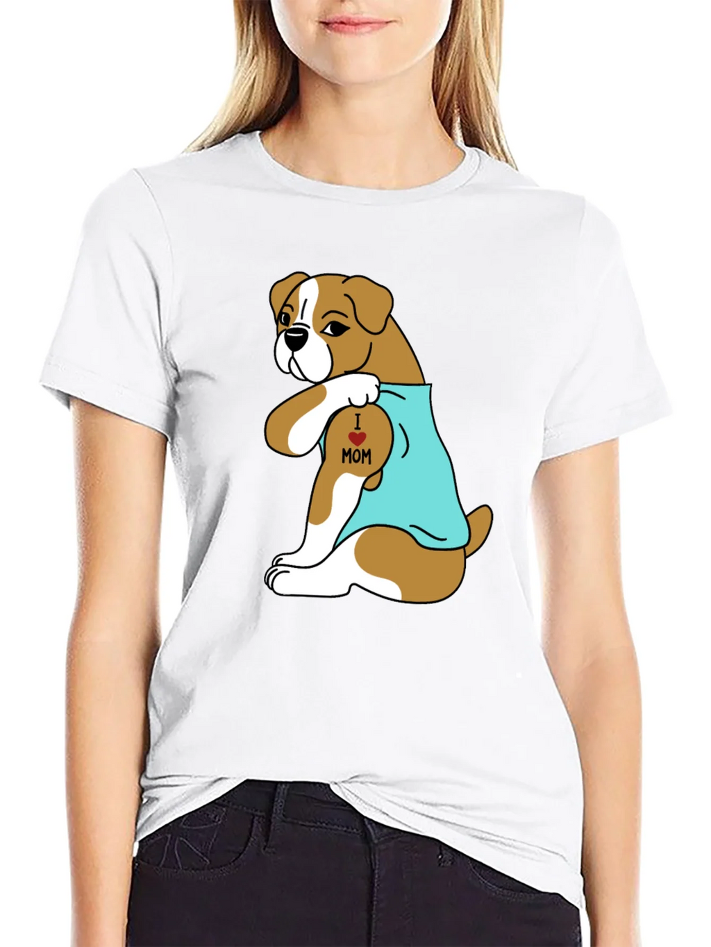 Boxer Dog I Heart Mom Tattoo T-Shirt product image 11
