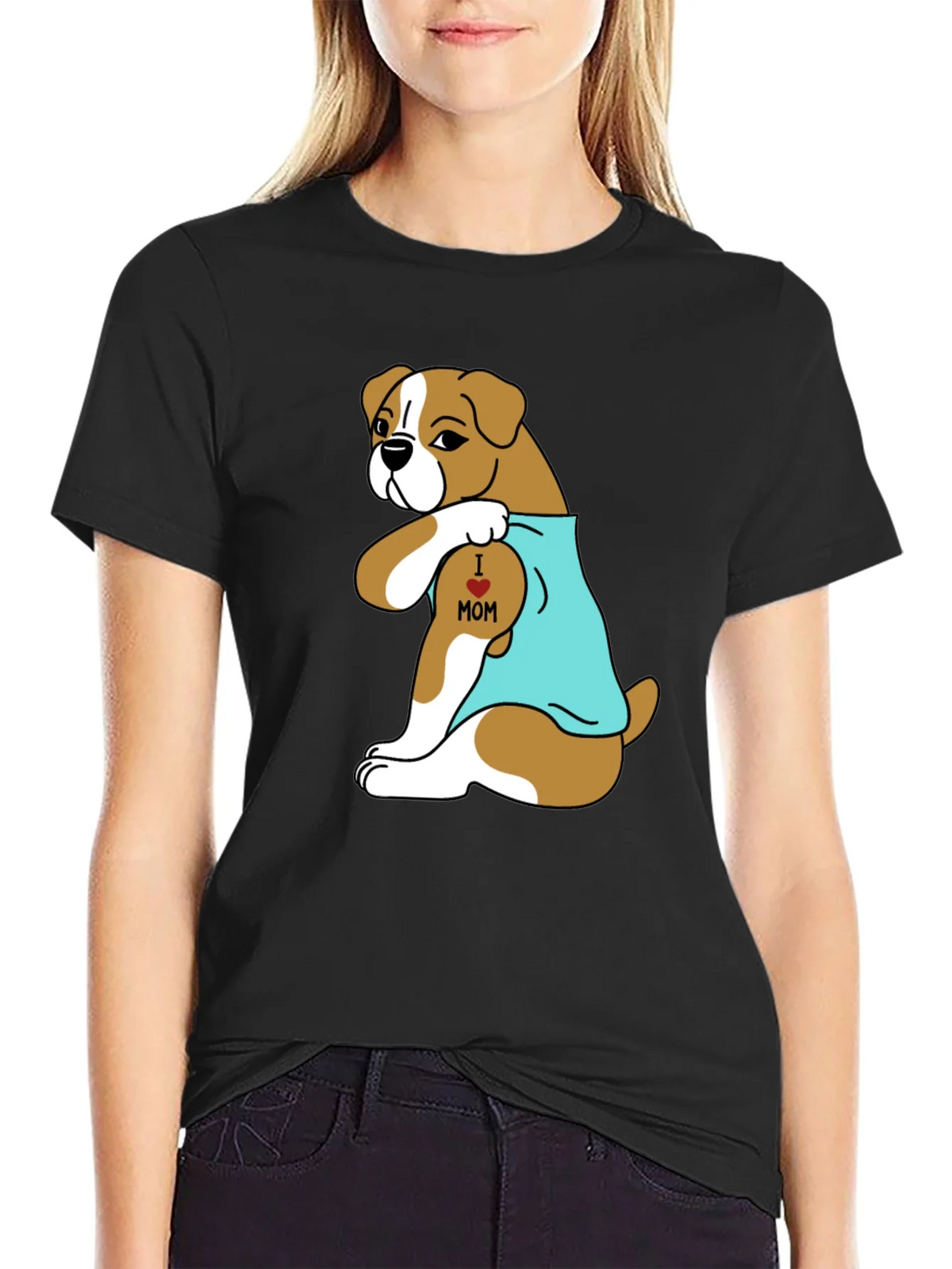 Boxer Dog I Heart Mom Tattoo T-Shirt product image 5