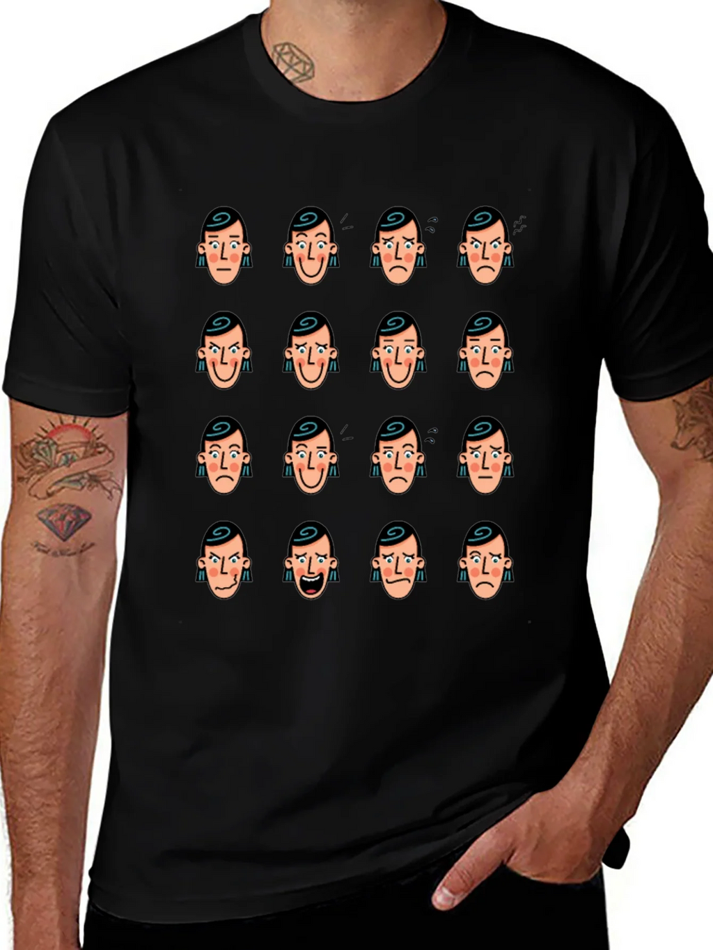 Emotional Faces Graphic Black T-Shirt product image 1