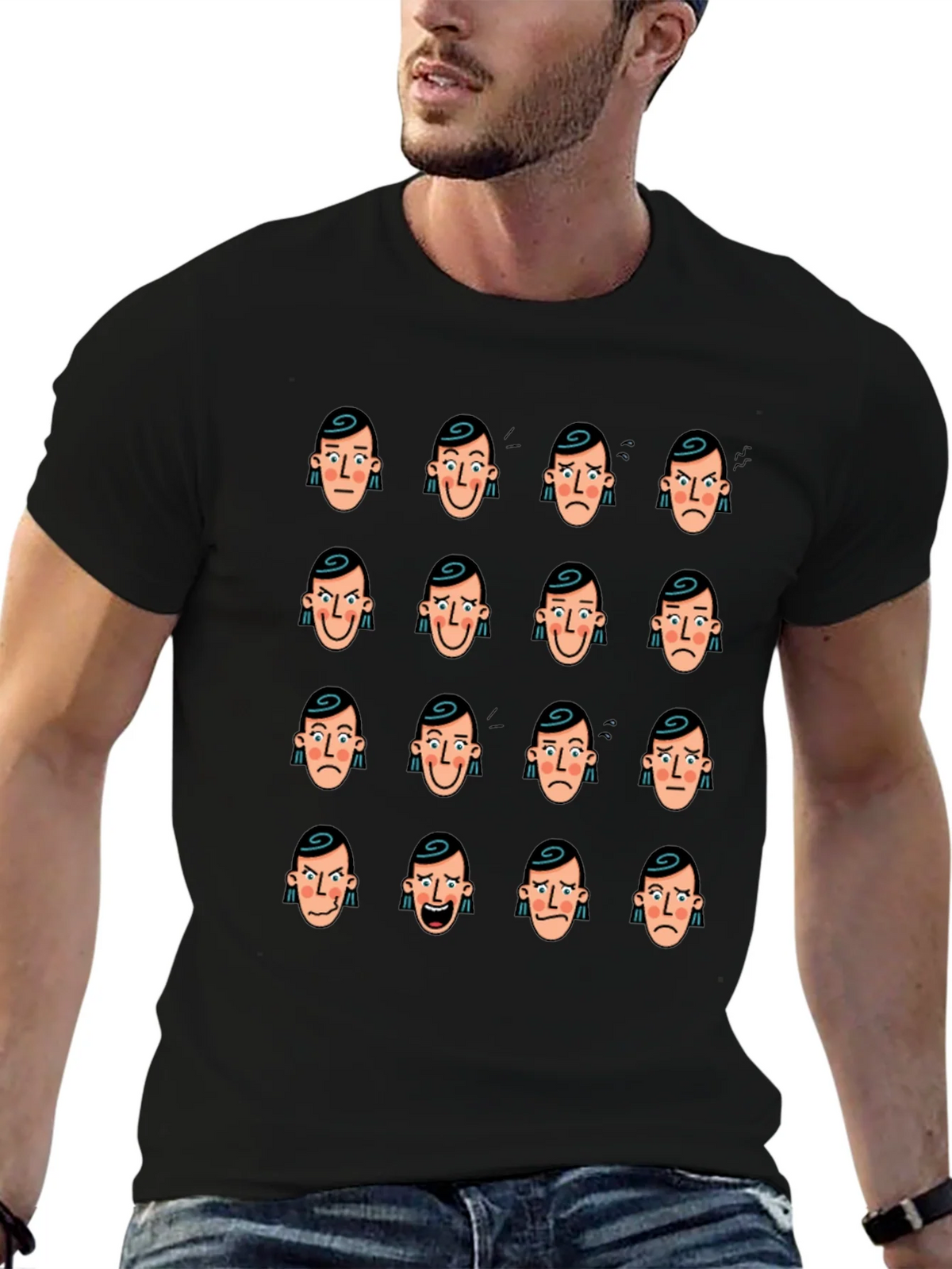 Emotional Faces Graphic Black T-Shirt product image 9