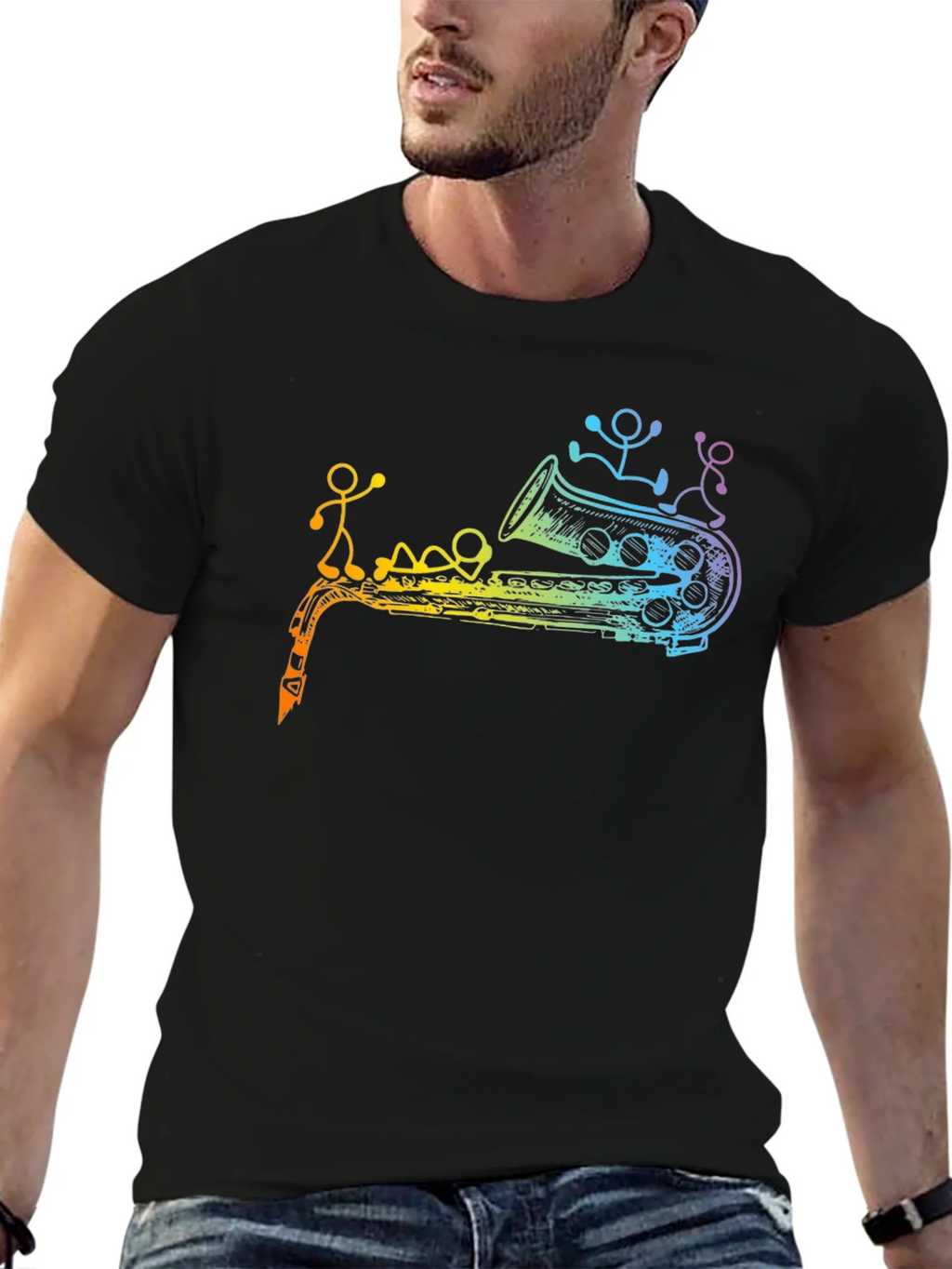 Rainbow Saxophone Stick Figures Graphic T-Shirt product image 9