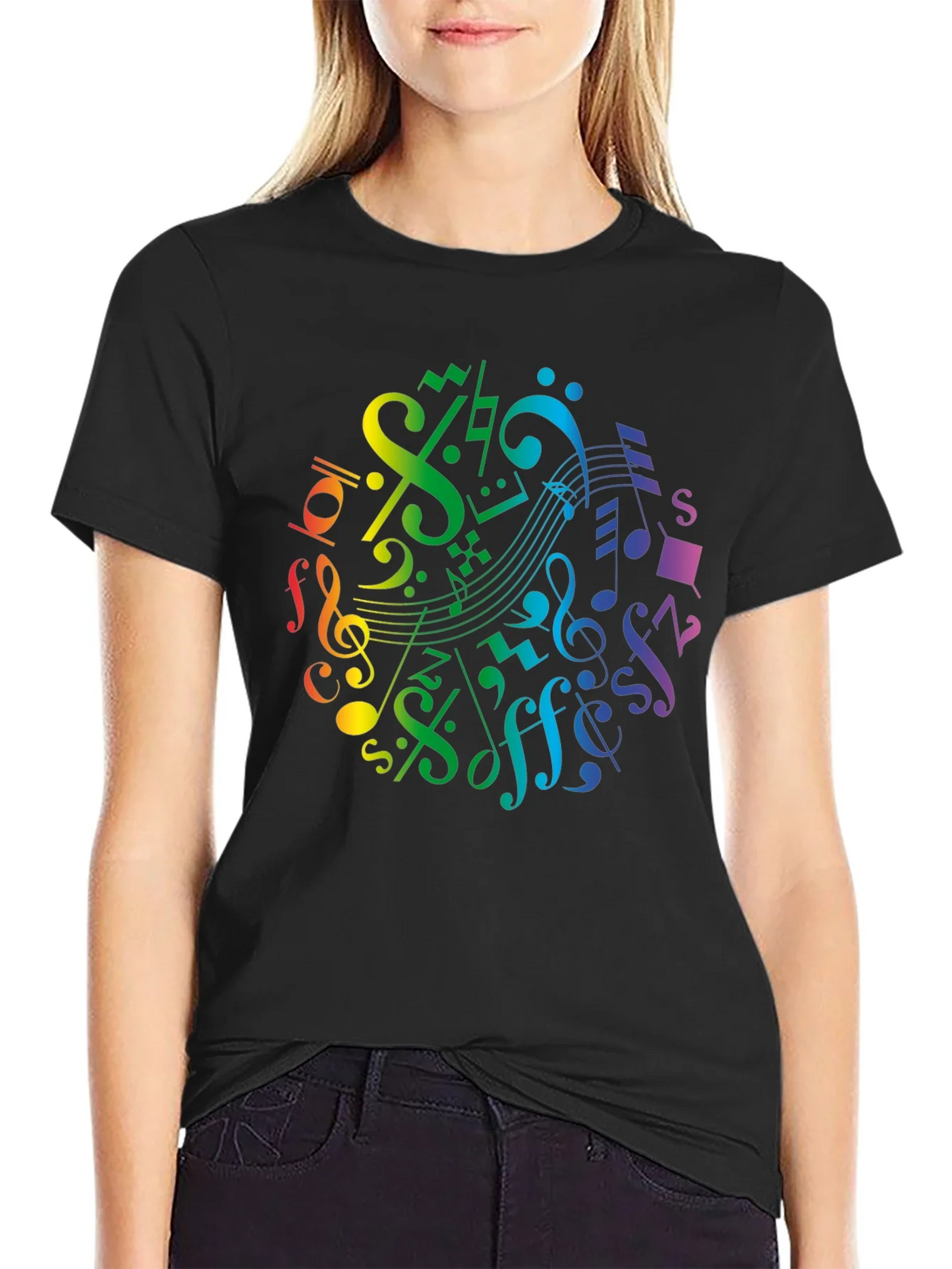 Rainbow Music Notes Graphic T-Shirt product image 5