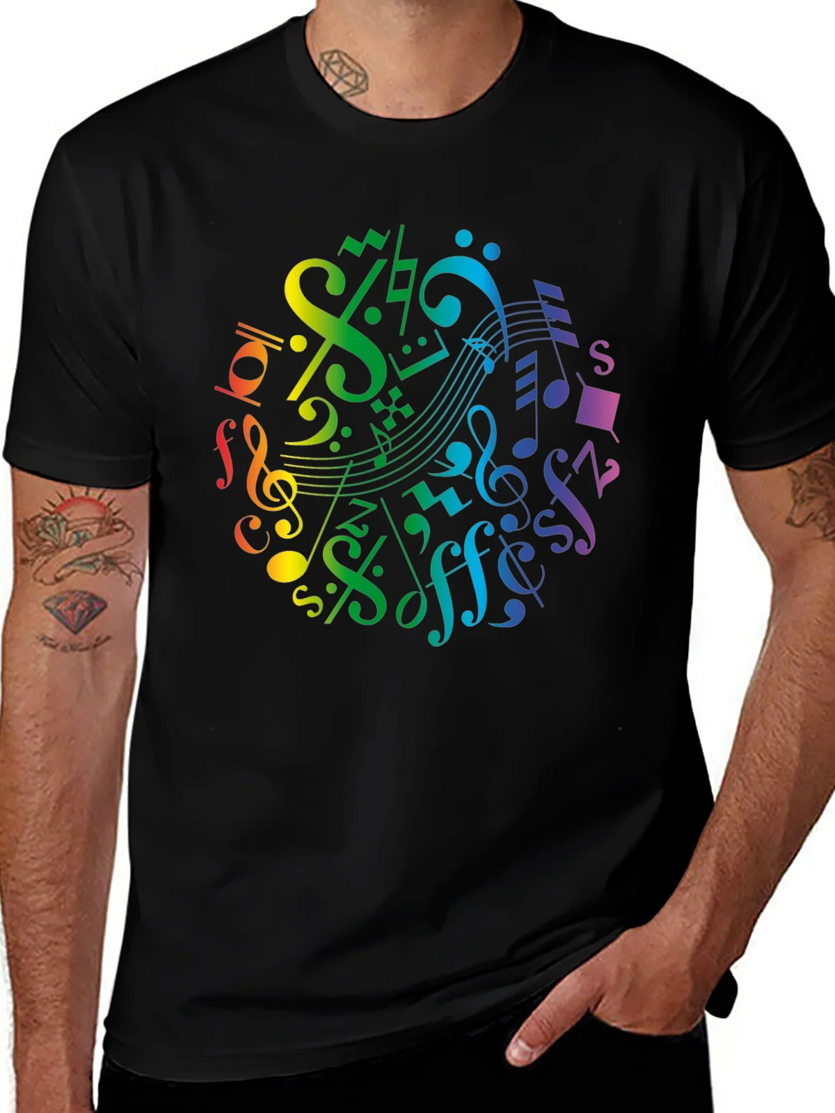 Rainbow Music Notes Graphic T-Shirt product image 1