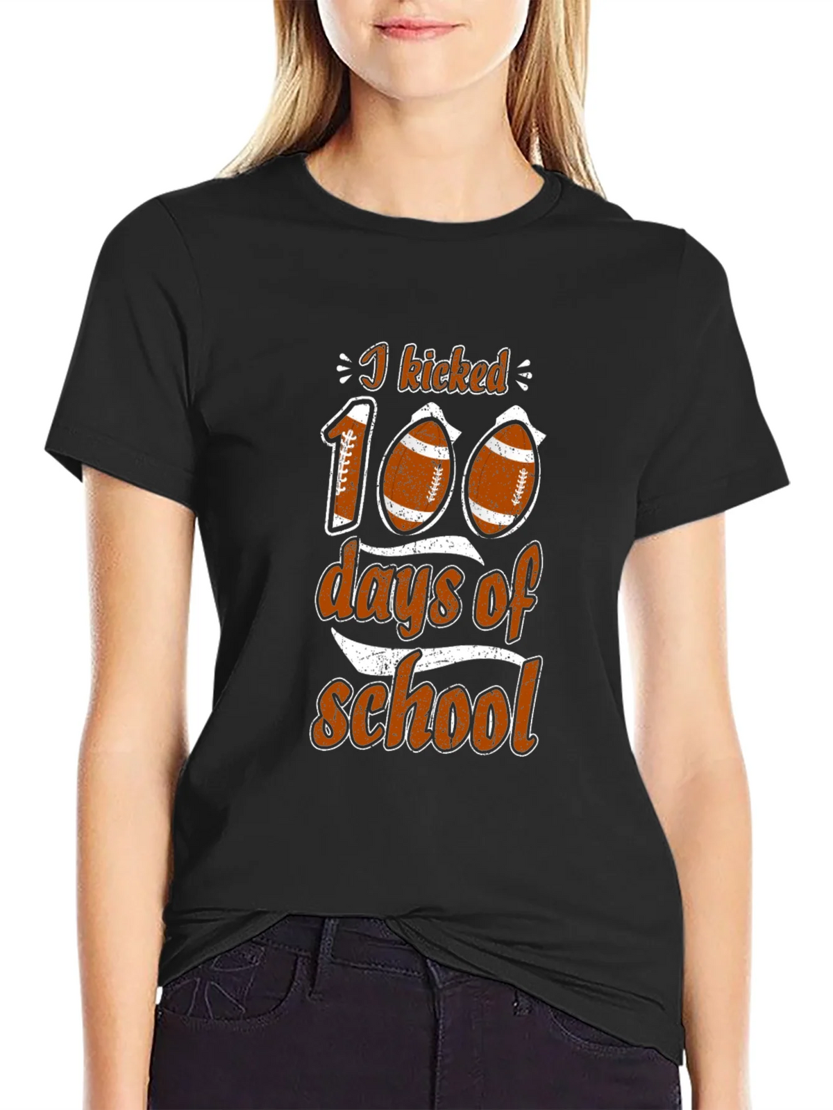 I Kicked 100 Days of School Football T-Shirt product image 5