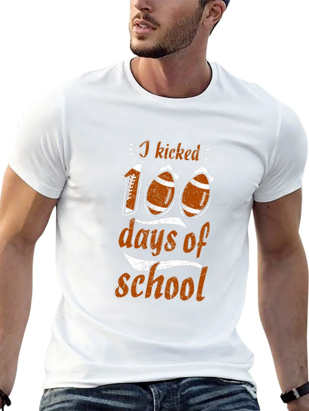 I Kicked 100 Days of School Football T-Shirt product image 4