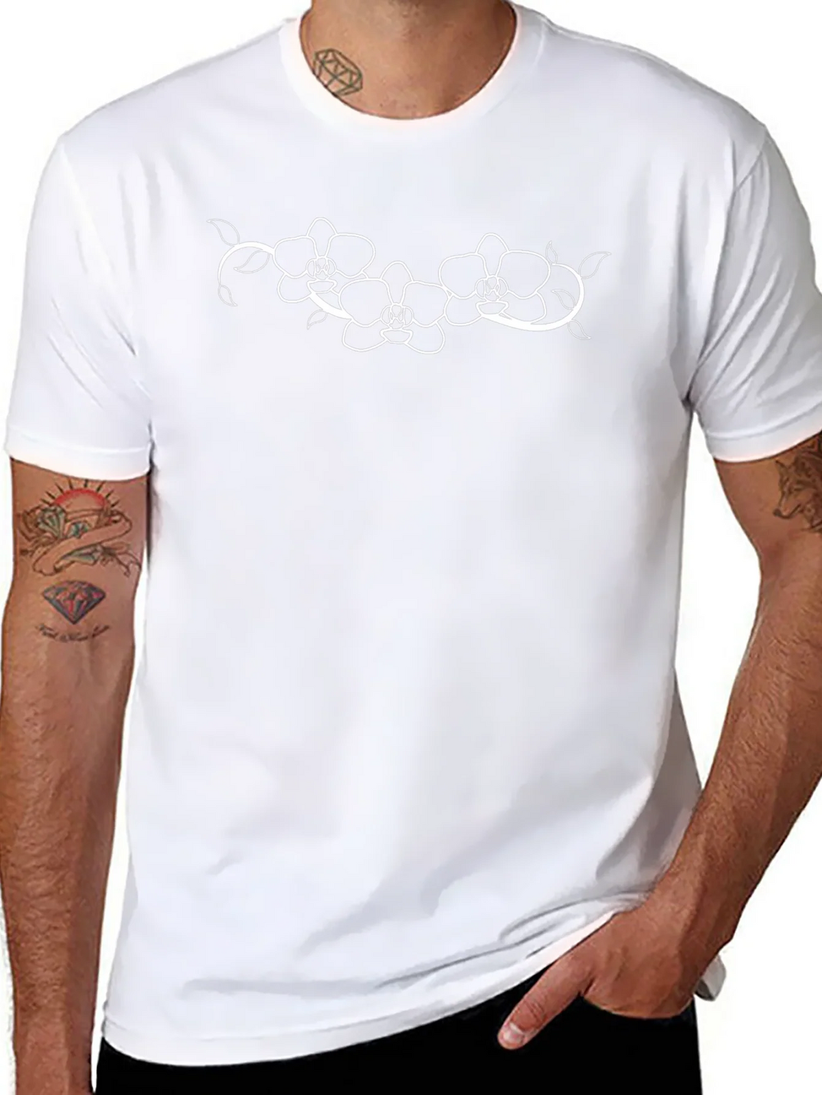 Black T-Shirt with Floral Orchid Graphic Design product image 10