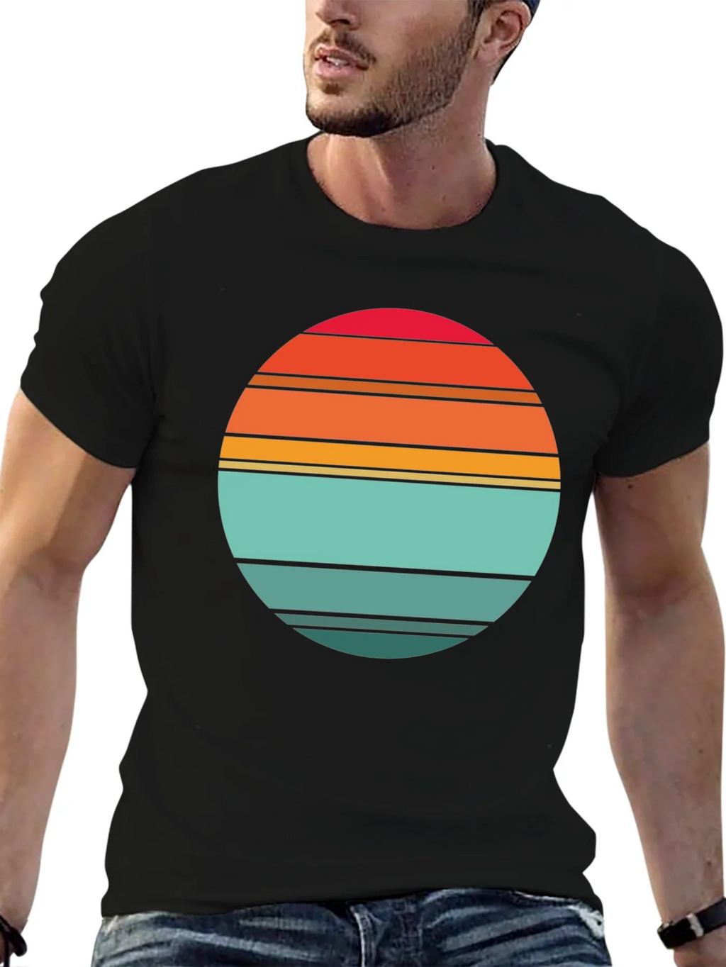 Retro Sunset Striped Graphic Tee - Black product image 9