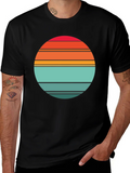 Retro Sunset Striped Graphic Tee - Black product image 1