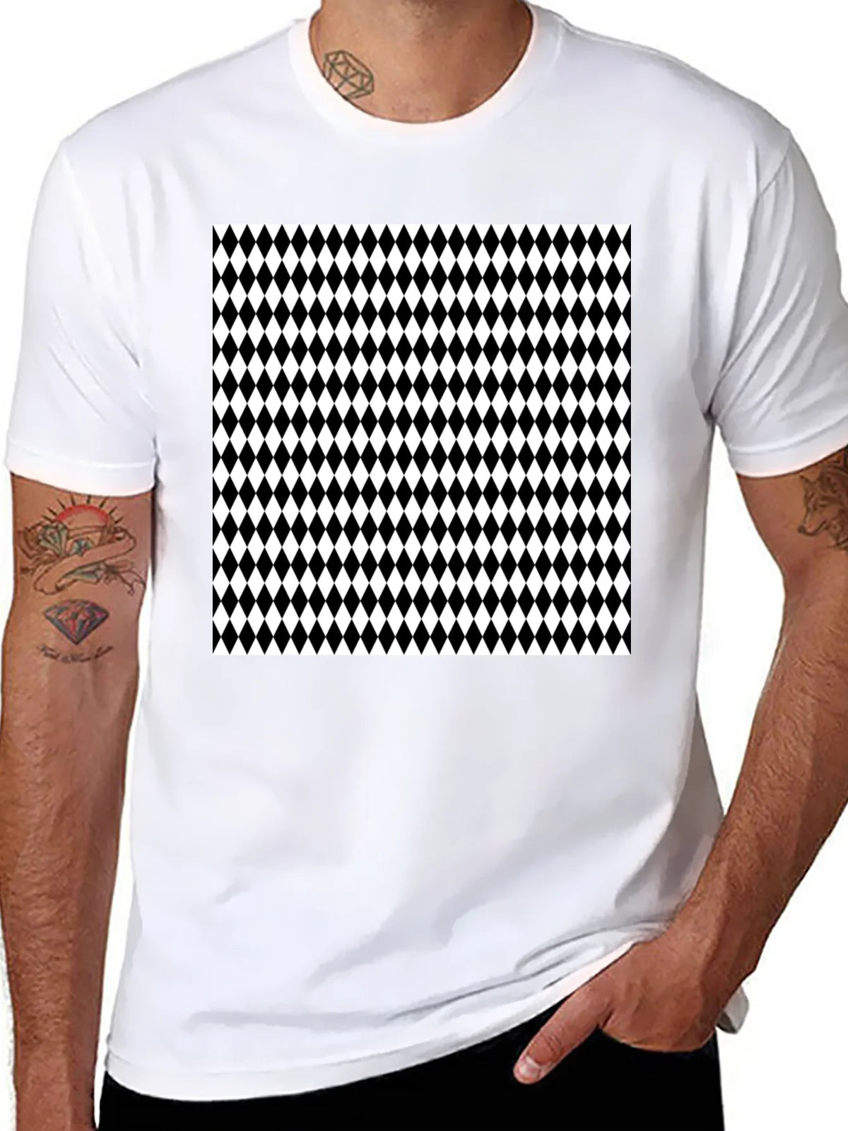 Modern Harlequin Pattern Black Crew Neck T-Shirt product image 10