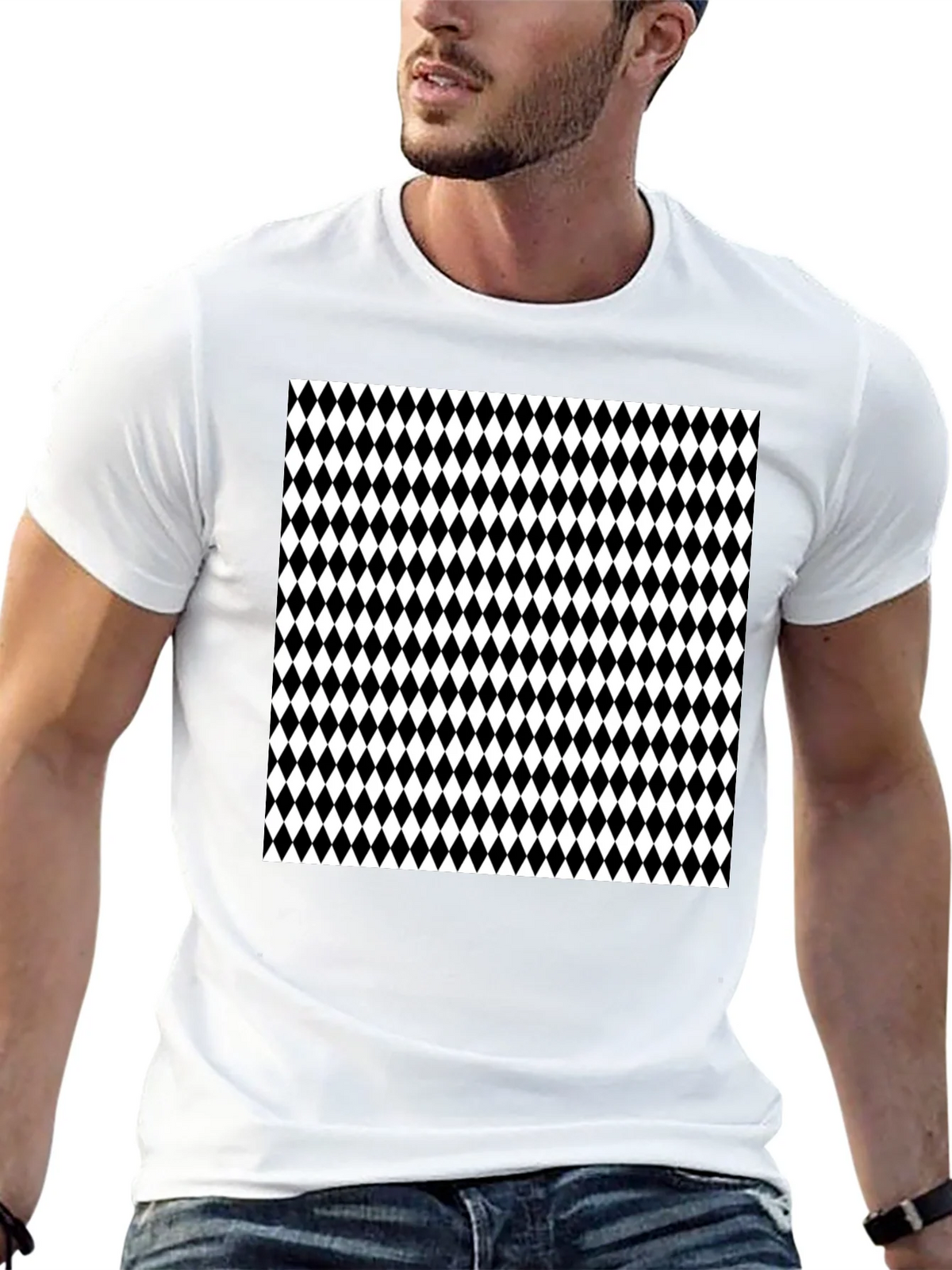 Modern Harlequin Pattern Black Crew Neck T-Shirt product image 4