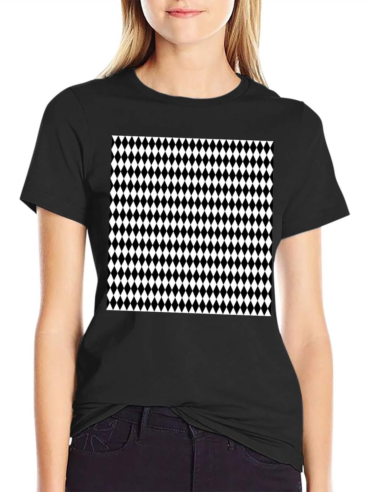 Modern Harlequin Pattern Black Crew Neck T-Shirt product image 5