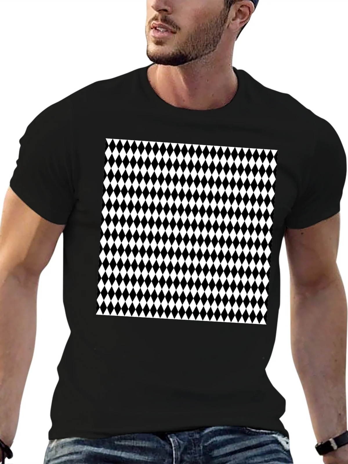 Modern Harlequin Pattern Black Crew Neck T-Shirt product image 9