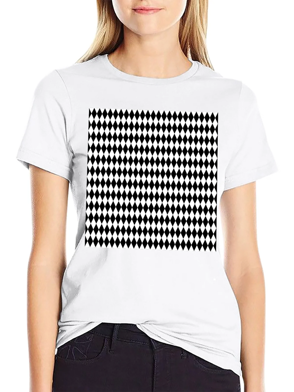 Modern Harlequin Pattern Black Crew Neck T-Shirt product image 11