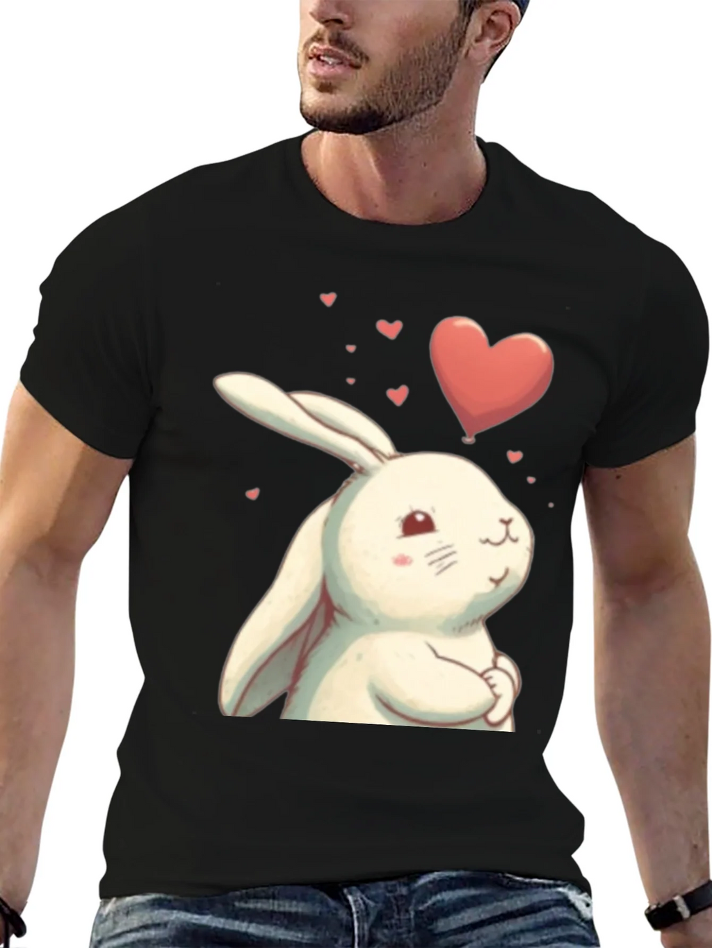 Cute Bunny Heart Graphic Black T-Shirt product image 9