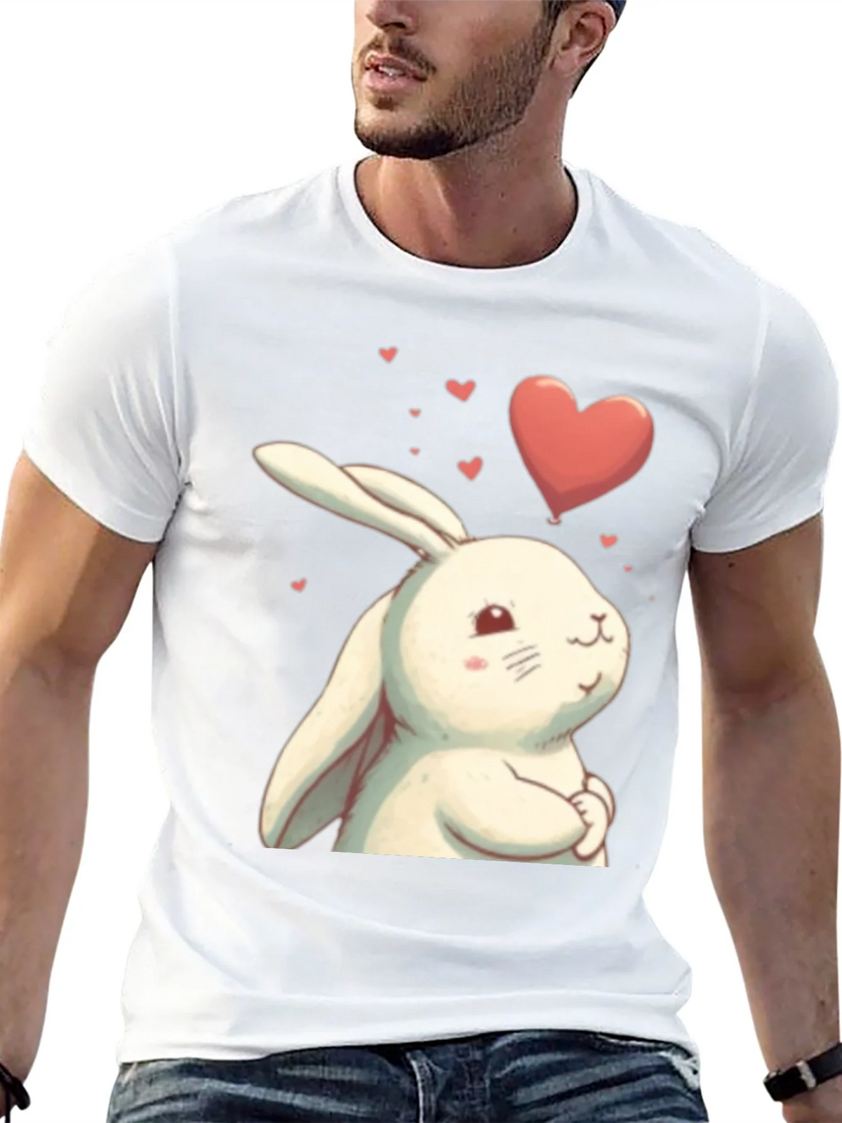Cute Bunny Heart Graphic Black T-Shirt product image 4