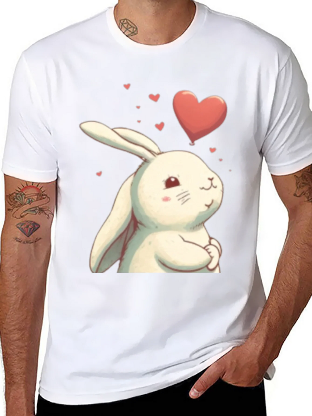 Cute Bunny Heart Graphic Black T-Shirt product image 10
