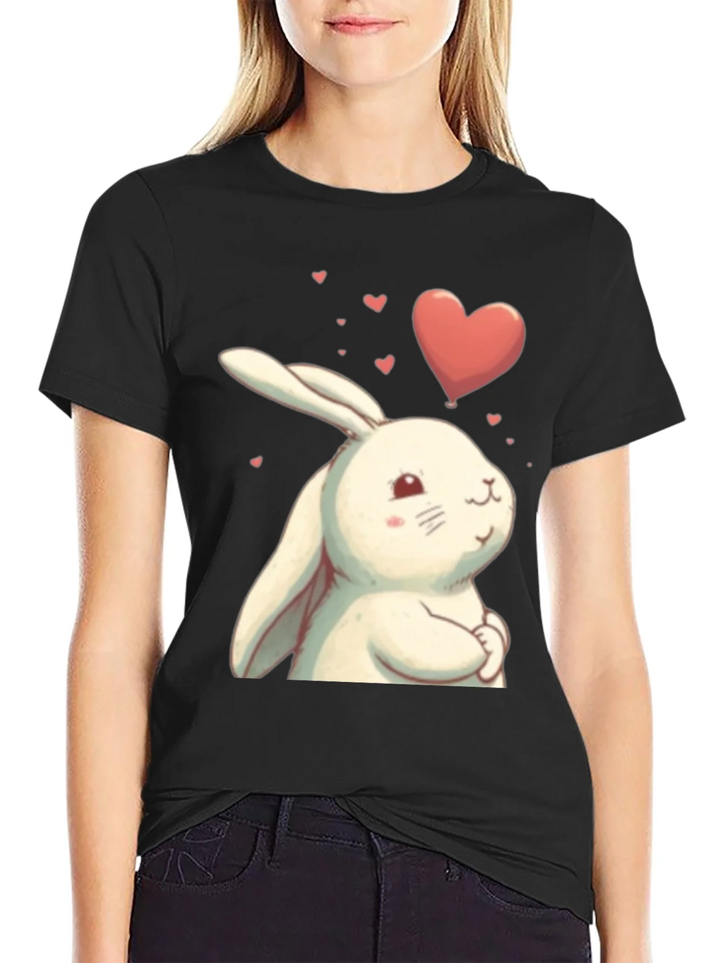 Cute Bunny Heart Graphic Black T-Shirt product image 5