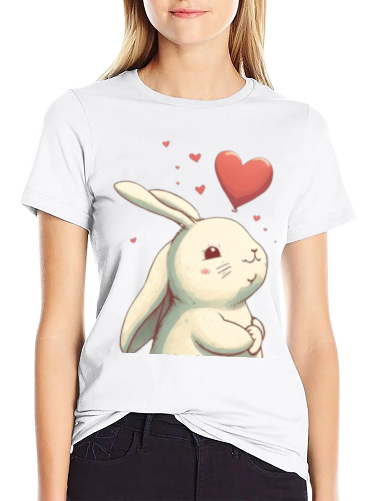 Cute Bunny Heart Graphic Black T-Shirt product image 11