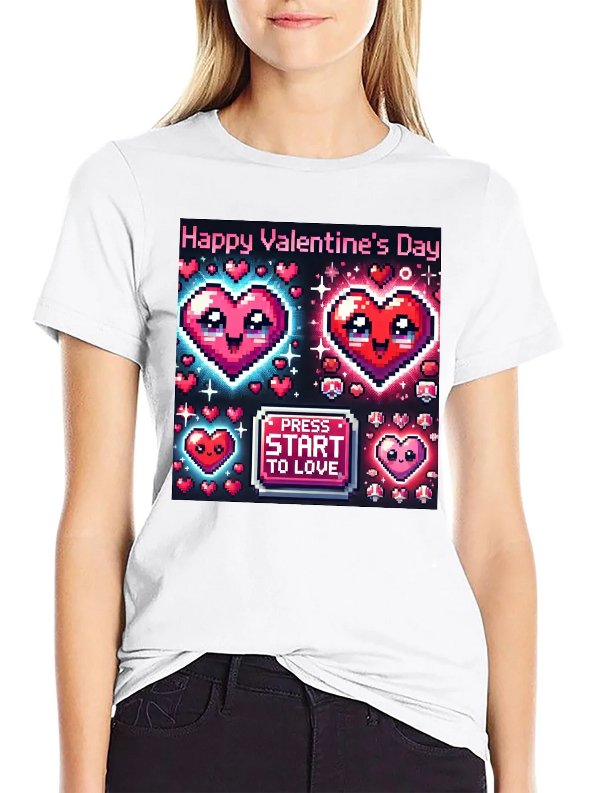 Valentines Day Pixel Hearts Gamer T-Shirt product image 11