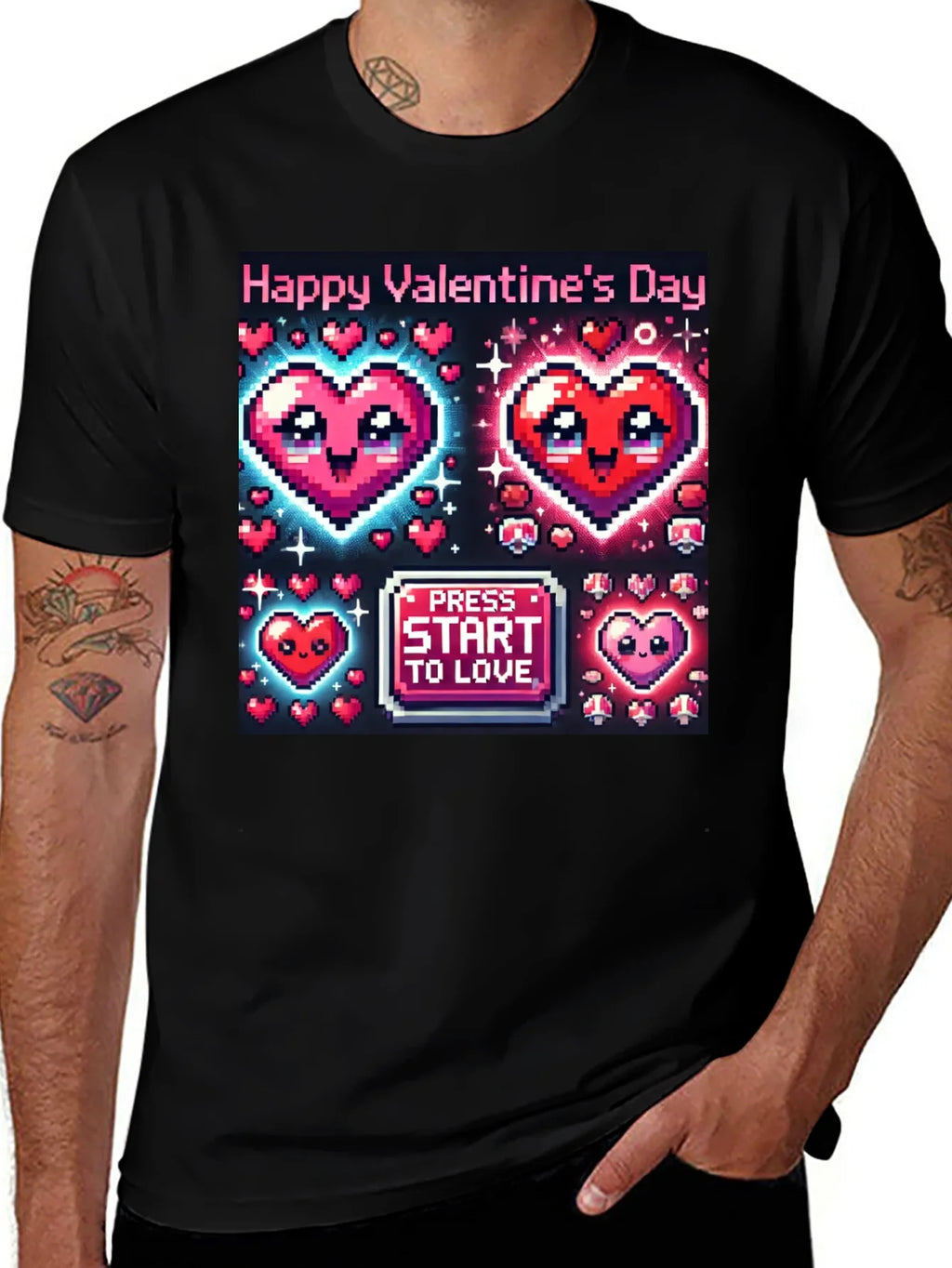 Valentines Day Pixel Hearts Gamer T-Shirt product image 1