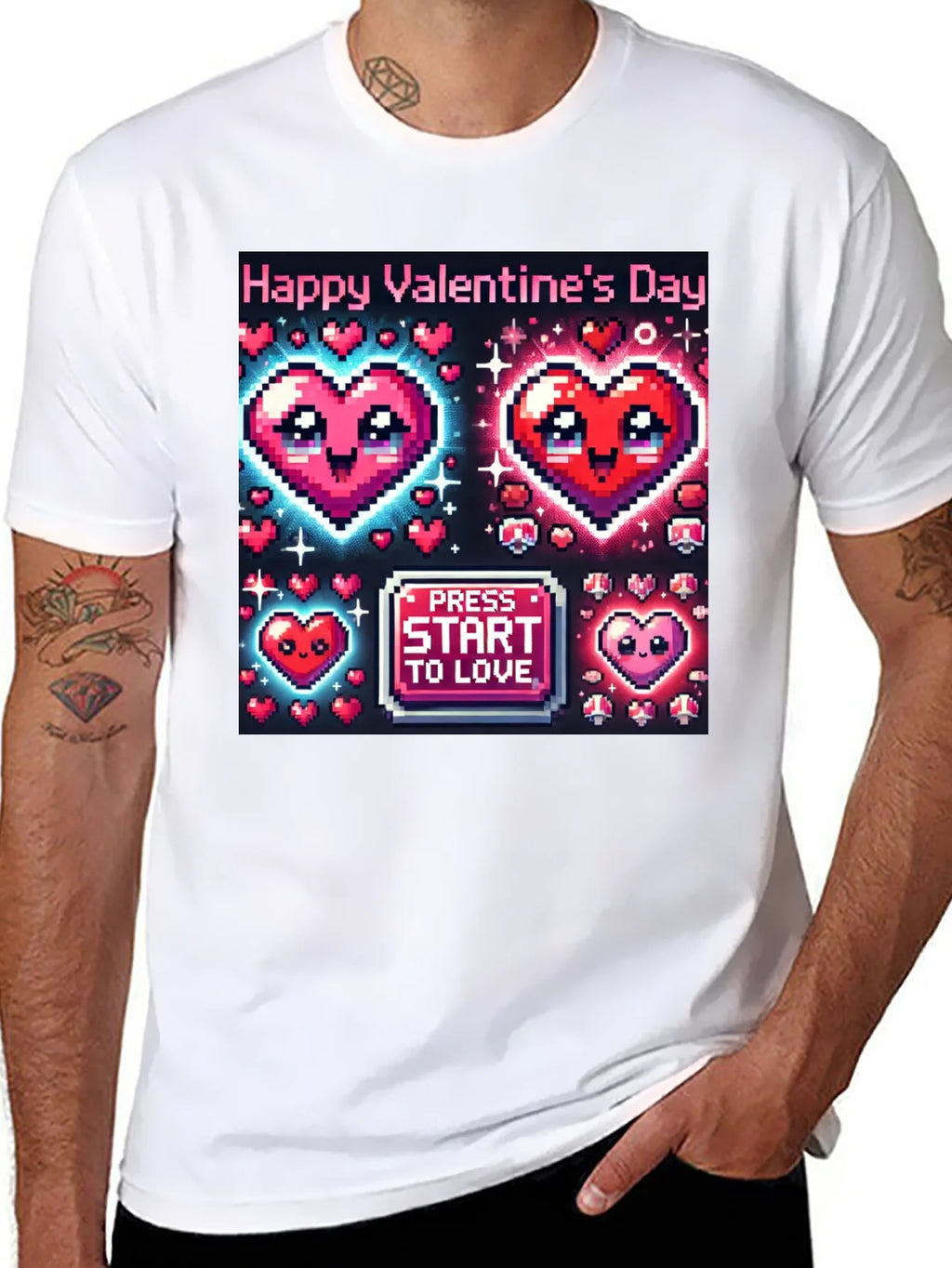 Valentines Day Pixel Hearts Gamer T-Shirt product image 10