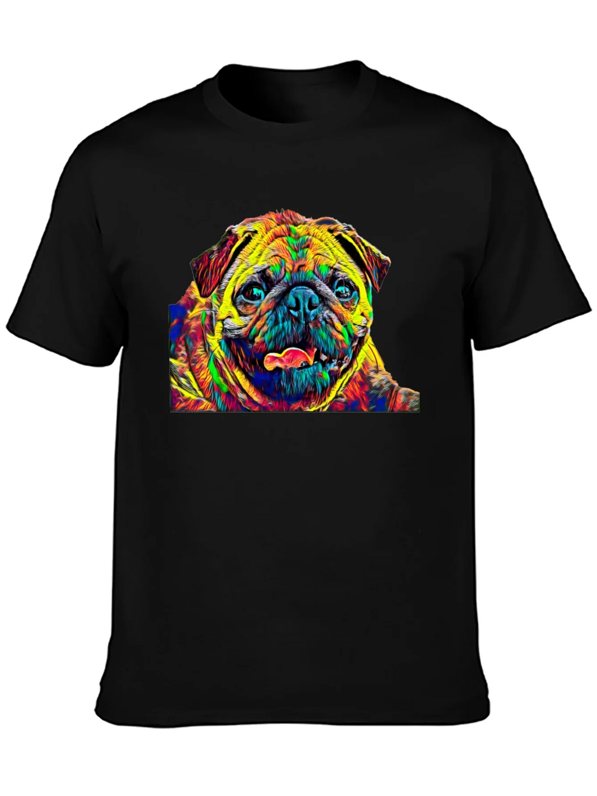 Colorful Pug Graphic T-Shirt - Black product image 6