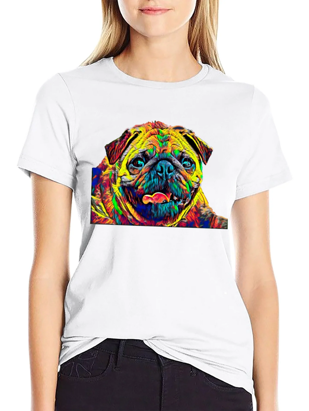 Colorful Pug Graphic T-Shirt - Black product image 11