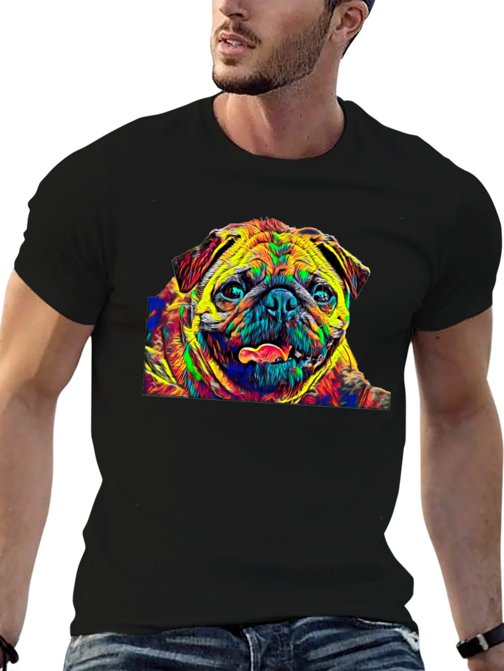Colorful Pug Graphic T-Shirt - Black product image 9