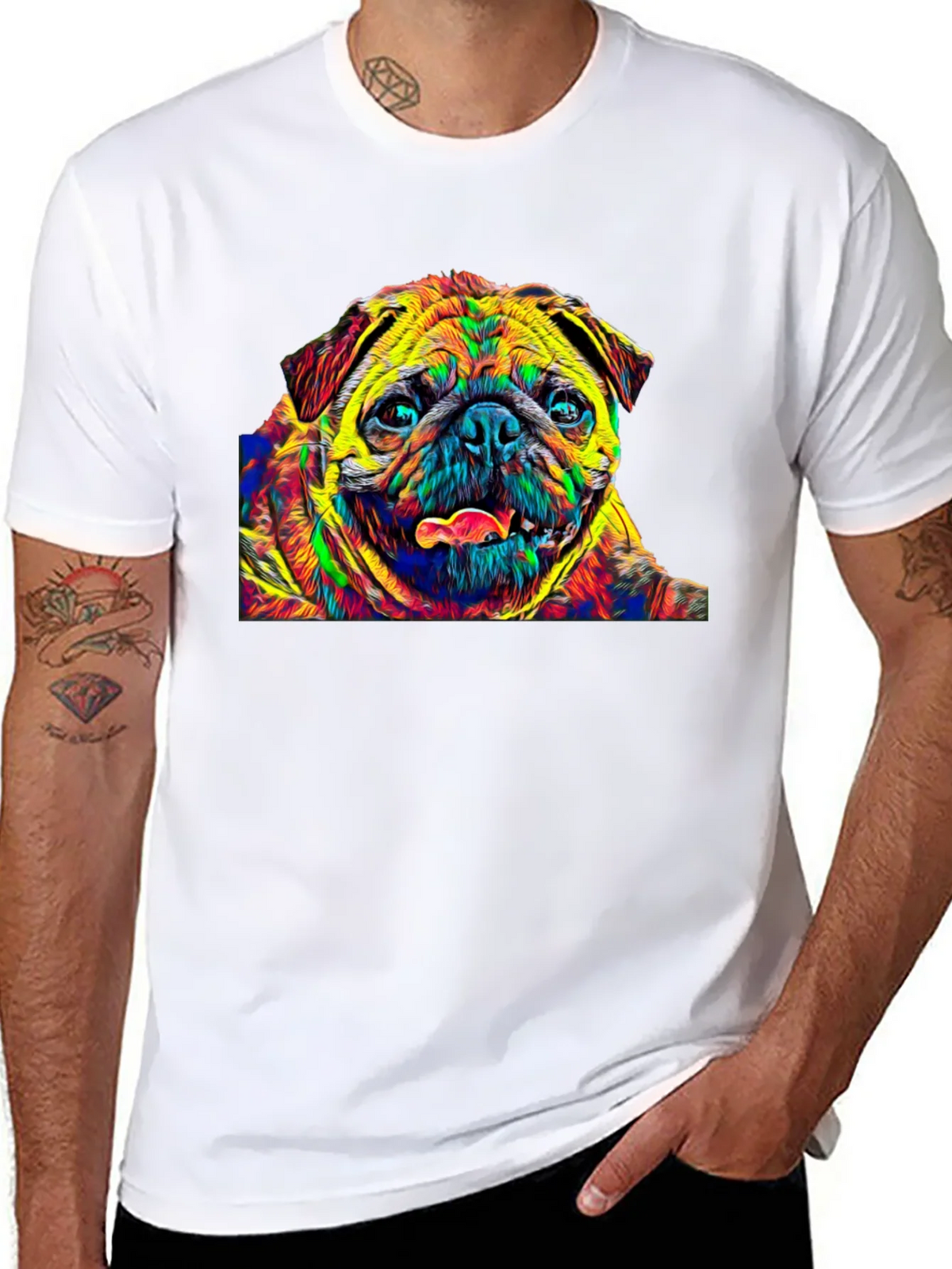 Colorful Pug Graphic T-Shirt - Black product image 10