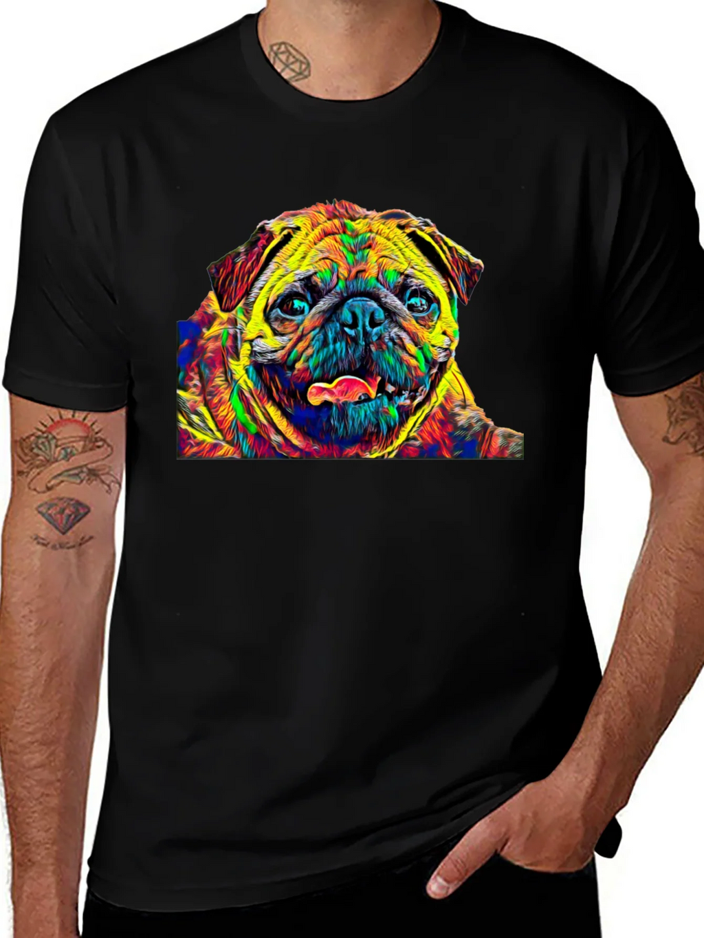 Colorful Pug Graphic T-Shirt - Black product image 1