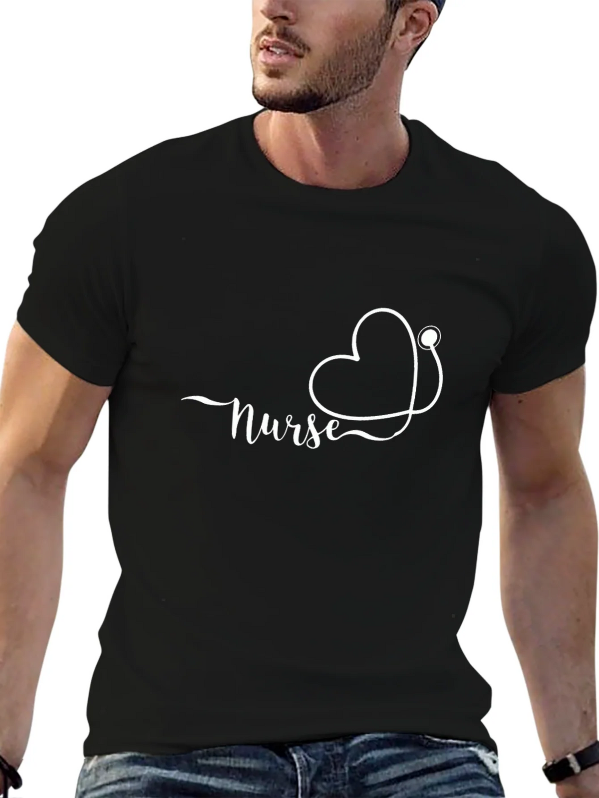 Nurse Heart Stethoscope Black T-Shirt product image 9