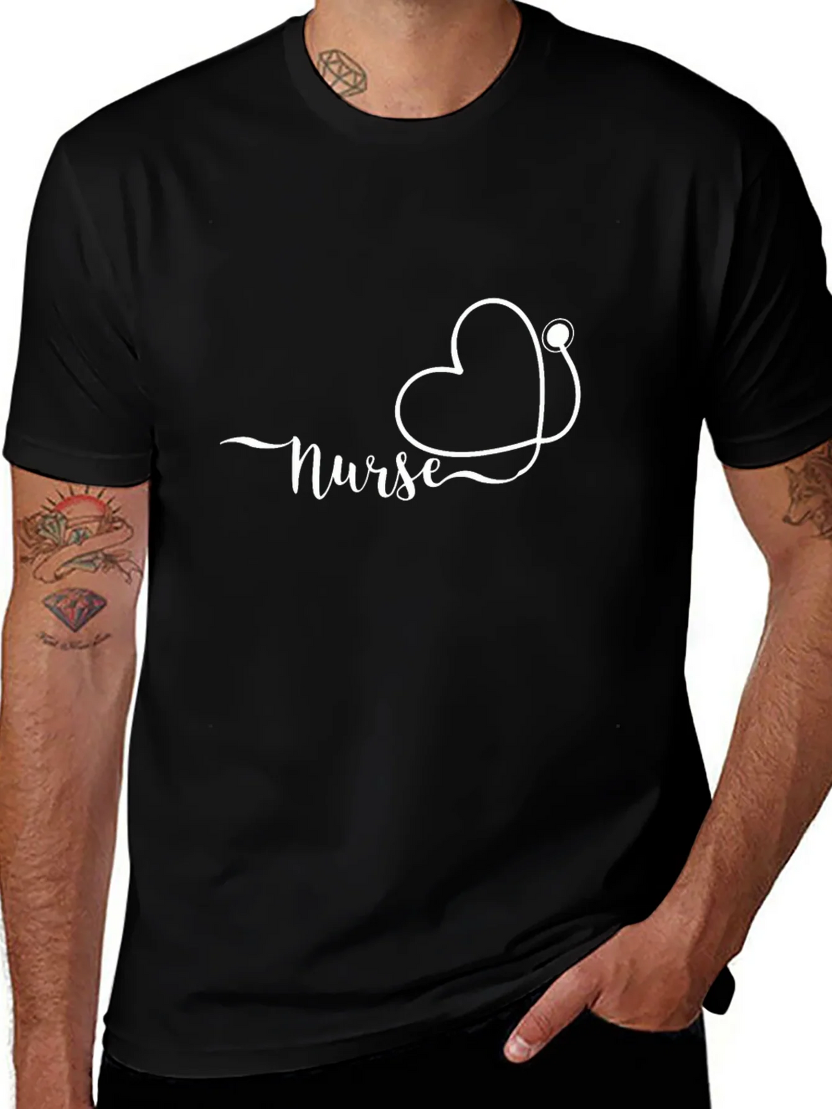 Nurse Heart Stethoscope Black T-Shirt product image 1