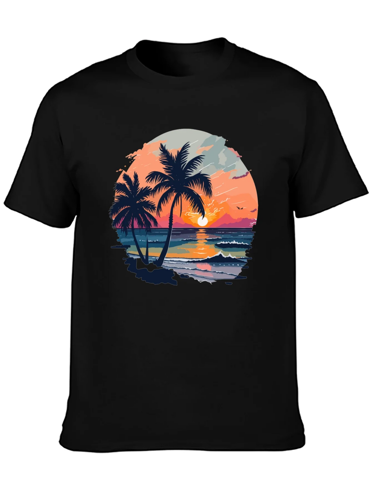 Tropical Sunset Palm Tree Graphic Black T-Shirt product image 6