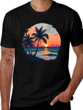 Tropical Sunset Palm Tree Graphic Black T-Shirt product image 1