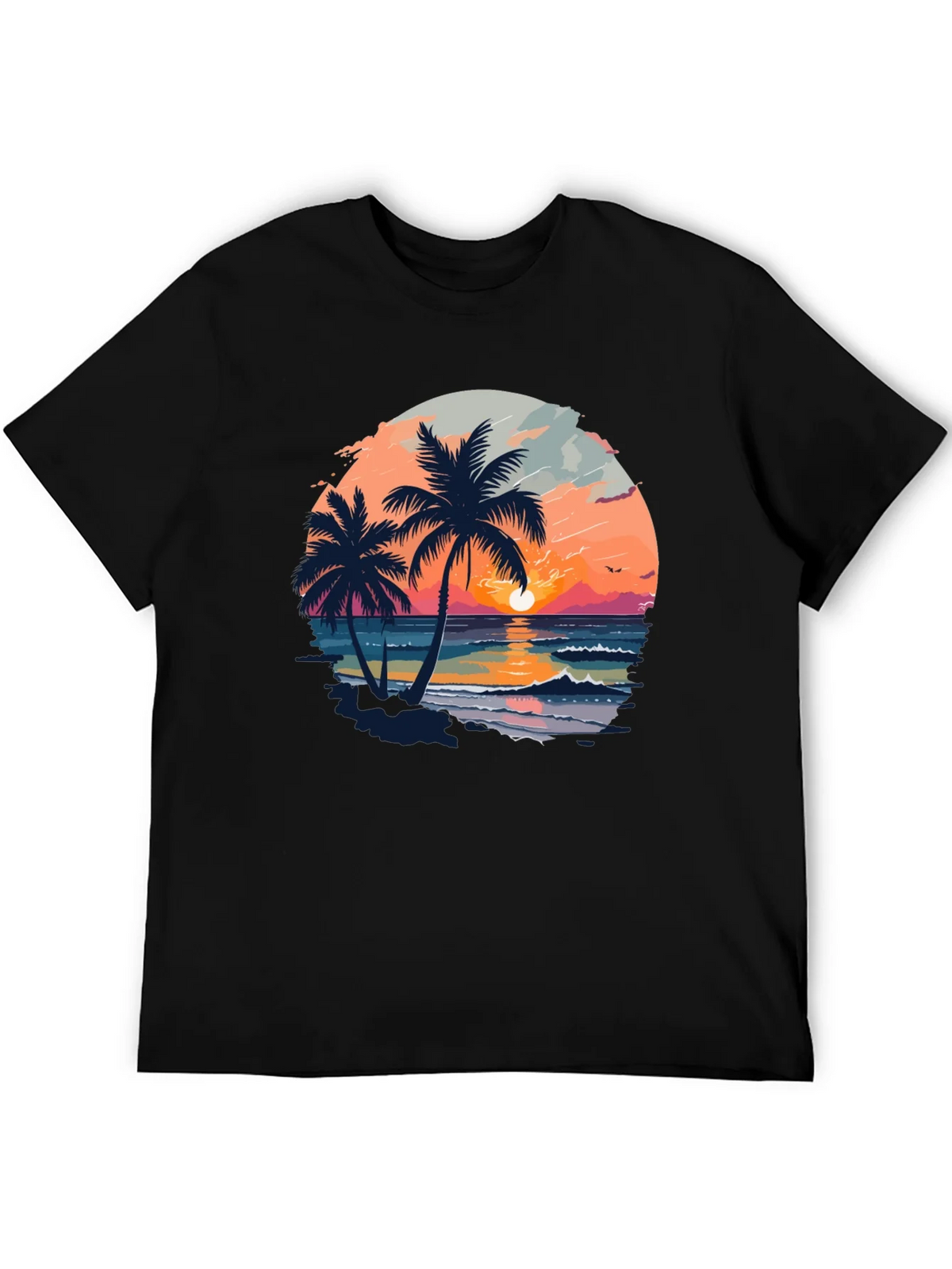 Tropical Sunset Palm Tree Graphic Black T-Shirt product image 8